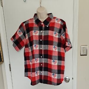 NWOT Vintage Collections Ect. Patriotic Plaid 4th Of July Flag Top Size XXL